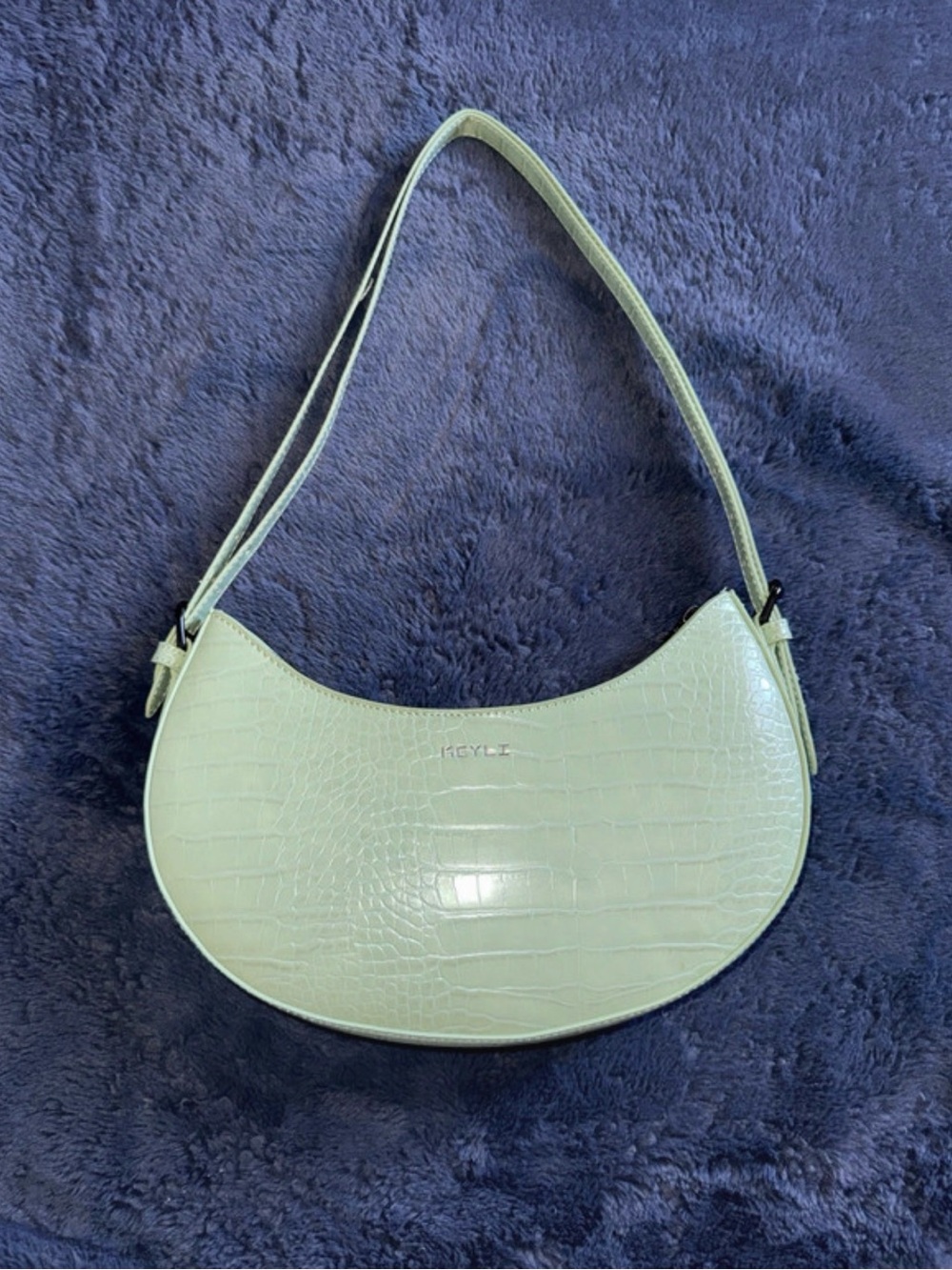 Croc-Embossed Mint Shoulder Bag with Crescent Silhouette